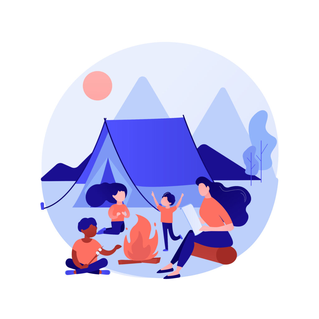 vector illustration of people sitting on campfire