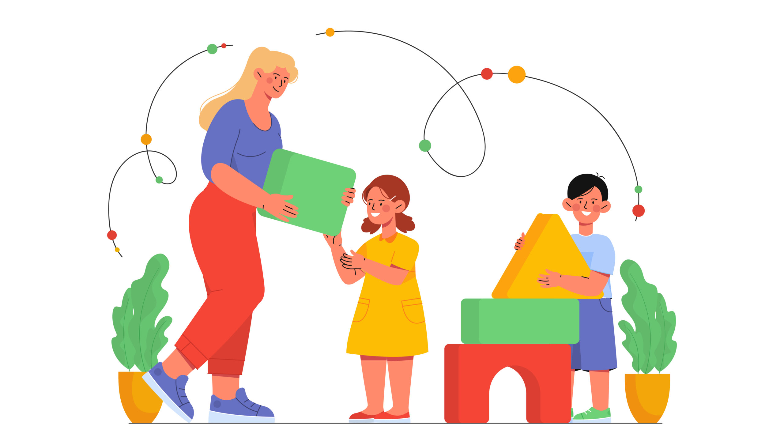 vector image of nanny playing with kids
