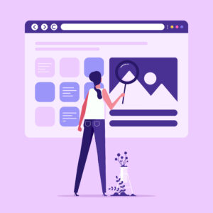 vector illustration of a woman viewing a website